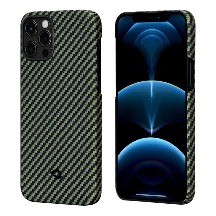 Чехол Pitaka MagEZ Case для iPhone 12 Pro, черно-зеленый, кевлар (арамид) 